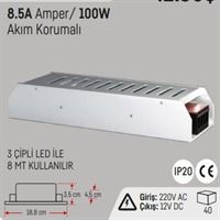 8.5A.100W.SLİM KASA İÇ MEKAN LED TRAFOSU 12V. 1